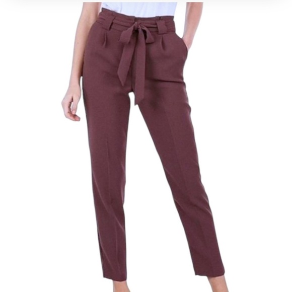 Express Purple High-Waisted Trousers with Tie Belt - Picture 1 of 7